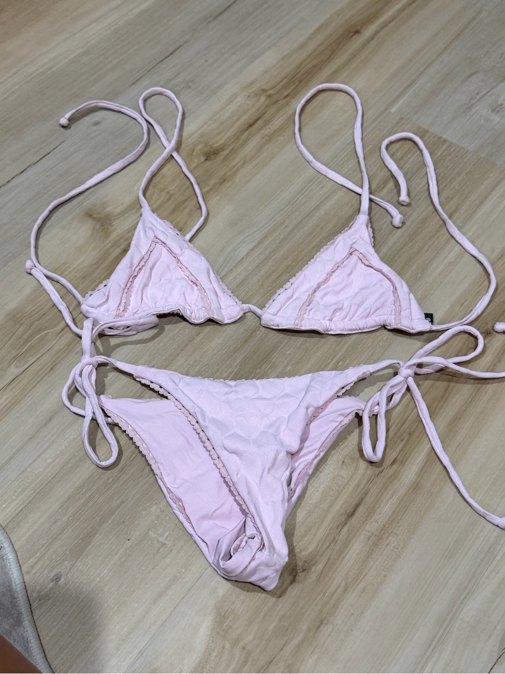 Light Pink Tie-Side Triangle Bikini Set - Women Swim